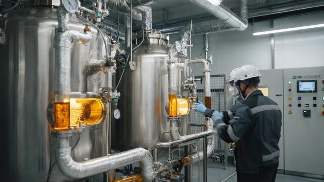 Medium frame capturing the flameretardant resin production process highlighting safety protocols and specialized reactors synthesizing fireresistant plastic materials.