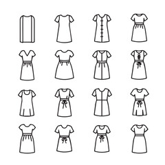 Fototapeta premium Various Dress Styles Collection Icons Simple Line Art Fashion Icons