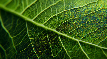 Fototapeta premium Macro Close Up of Green Leaf Veins and Intricate Botanical Cellular Structure