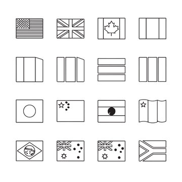 World Flags Collection Icons Vector Line Art Symbols International Country Flags Set