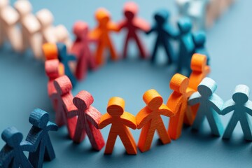 Unity in Diversity: A colorful assembly of figures forms a circular embrace, symbolizing togetherness, connection, and the strength found in diversity.