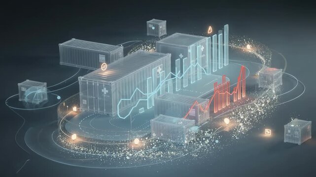 Focus on a cloud dashboard displaying realtime cold chain data with graphs and alerts optimizing the monitoring of sensitive medical shipments remotely.