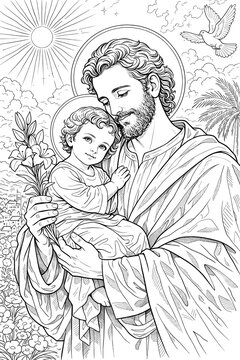 San Jose y el ni&ntilde;o Jes&uacute;s. D&iacute;a del padre.