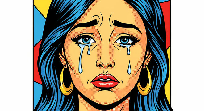 Pop Art Illustration of a Sad Woman with tears streaming down her face