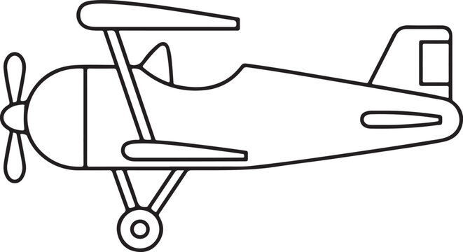  Vintage Propeller Biplane Line Art Illustration for Coloring Book.