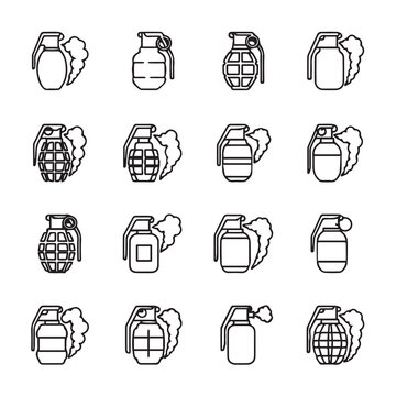 Grenade Icons Set Military Explosive Devices Line Art Isolated