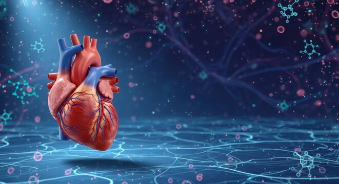 Realistic Heart and Wireframe Body - Indigo Cyan Cardiology Abstract 14