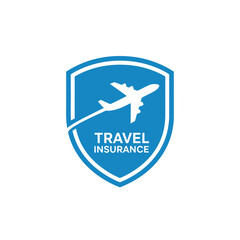 Fototapeta premium Travel Insurance Shield with Airplane Icon Representing Secure Journeys.