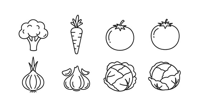 Vegetable icons line drawing set.