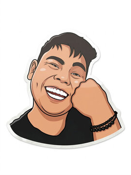 Happy Cartoon Young Man Sticker with Dimples and Beaded Bracelet