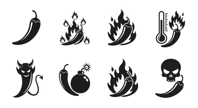 Collection of Fiery Hot Chili Pepper Icons