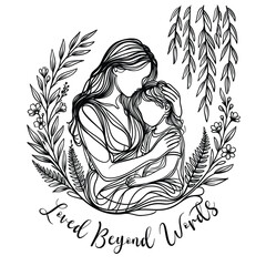 Obraz premium Mother and Child Line Art Illustration with 