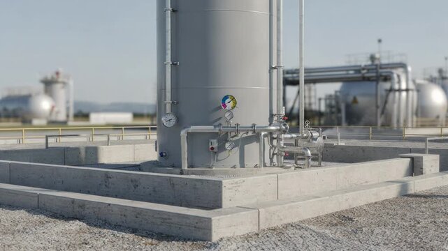 Insulated pesticide intermediate storage tank with visible secondary containment and gauge indicators positioned outdoors for temperaturesensitive chemical storage.