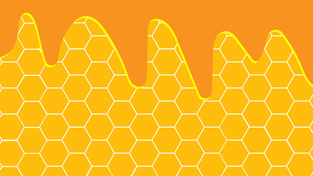 Honey Drip Background with Hexagon Honeycomb Pattern Yellow Sweet Liquid Flow Abstract Beehive Texture for Food Design