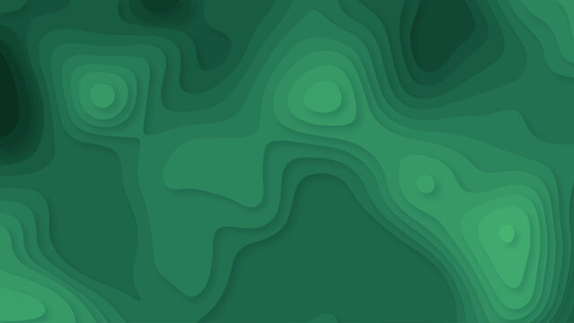 Abstract Green Topographic Layers Background, Paper Cut Style Contour Map with 3D Depth Effect, Modern Layered Terrain Design for Poster, Banner, Website and Creative Graphic Layout