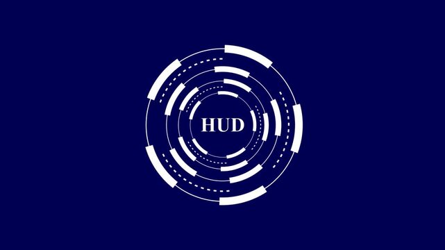 Abstract hud element on dark blue background with digital circles rotating in dynamic motion providing futuristic design and technology concept for video clip and ux design
