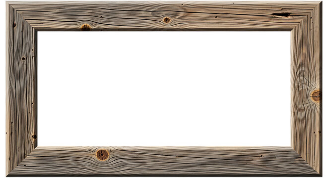 Black wooden frame with ornate carvings isolated on a transparent background