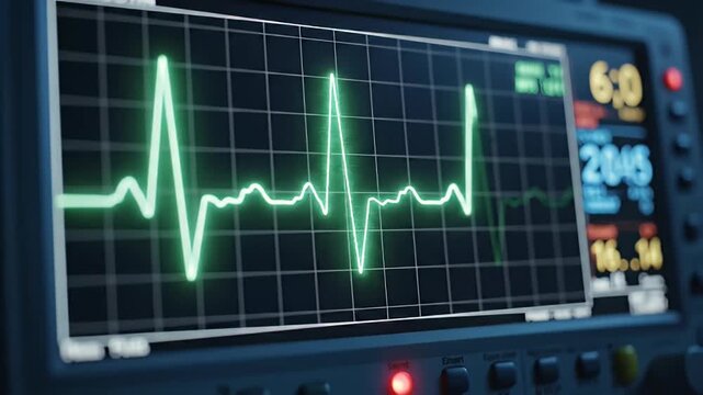 Medical Heart Rate Monitor with Glowing Green ECG Pulse Wave