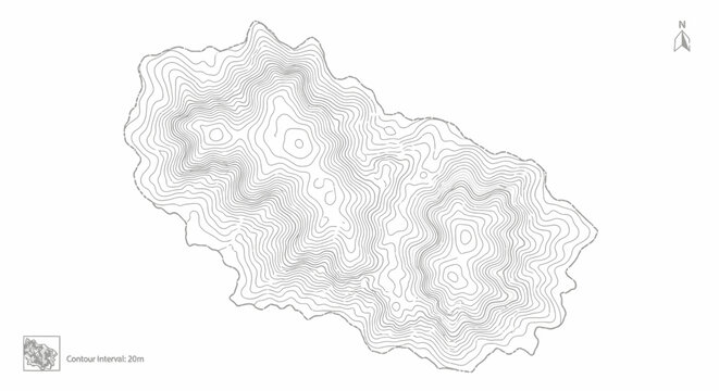 Detailed topographic map illustration with abstract contour lines depicting varied elevation for geographic data and landform analysis.