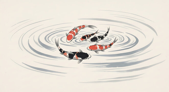 Koi Fish Swimming in Water Artistic Scene.
