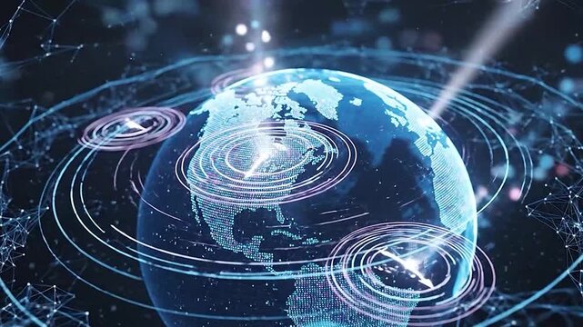 Digital globe with interconnected network and glowing data streams