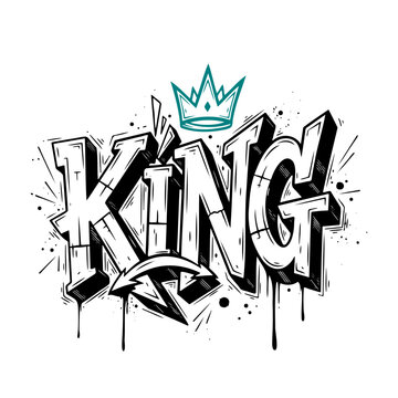 King Word Graffiti Lettering Style With Crown And Paint Drip Effects