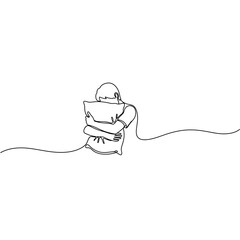 Obraz premium Continuous Line Drawing of a Person Hugging a Pillow for Sleep or Emotional Comfort