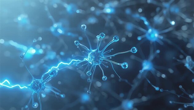Extreme close-up of multiple artificial synapses triggering sequential signal cascades across a digital neural network, glowing impulses traveling rapidly from node to node like a chain reaction