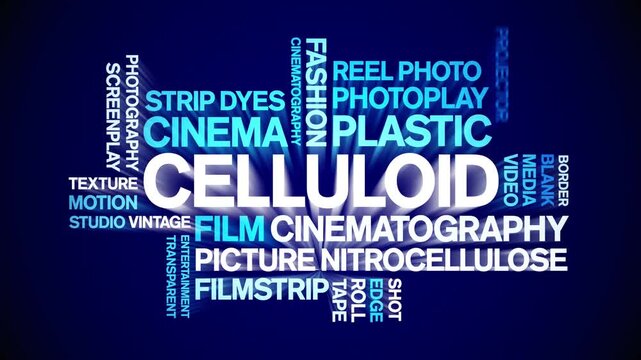 Celluloid animated word cloud-text design animation tag kinetic typography seamless loop.