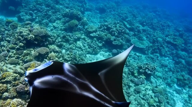 Majestic Manta Ray Gliding Through the Deep Blue Ocean Waters.