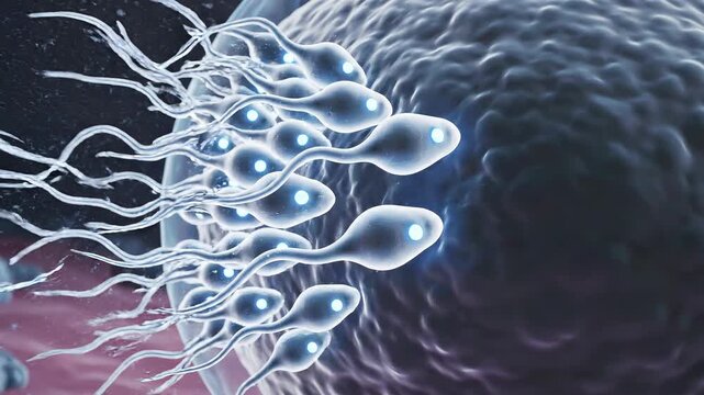 Sperm Cells Swimming Towards Human Egg for Fertilization Concept