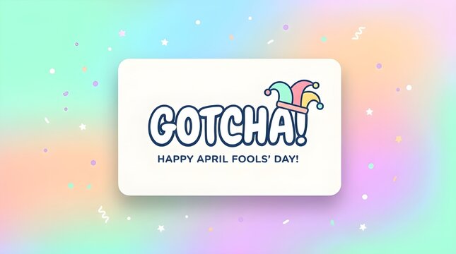 gotcha happy april fools day card pastel gradient background funny prank banner template