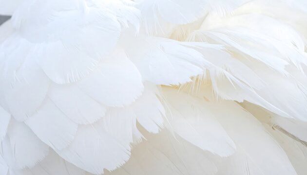 Close-up of delicate, layered white feathers, showcasing a soft, smooth texture and subtle gradations in light and shadow