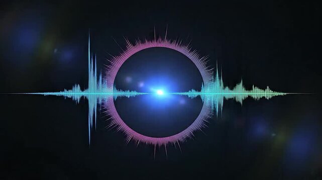Abstract sound wave visualization with a central glowing circle