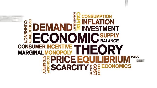 Economic Theory animated word cloud-text design animation tag kinetic typography seamless loop.