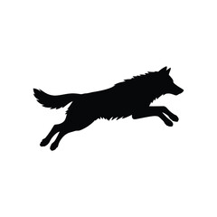 Naklejka premium Silhouette of a leaping wolf captured in a dynamic minimalist style