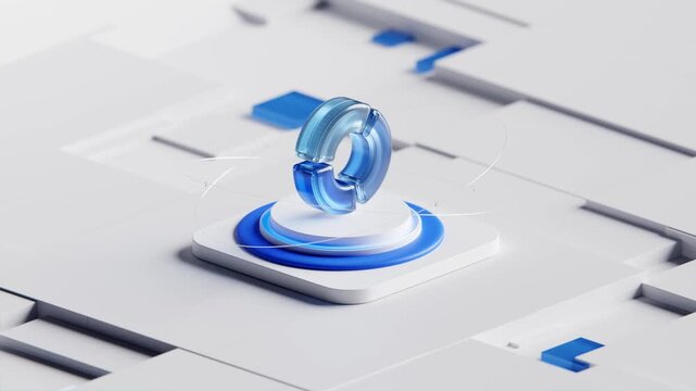 Isometric blue glass 3d data chart icon background. 3D animation	
