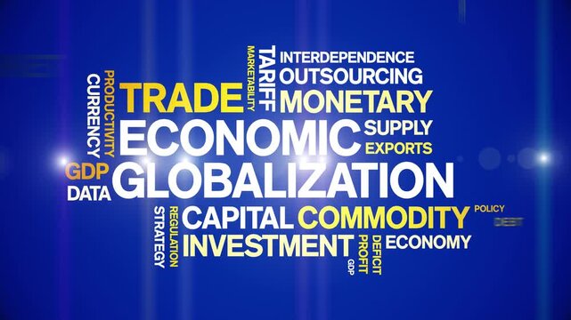 Economic Globalization animated word cloud-text design animation tag kinetic typography seamless loop.