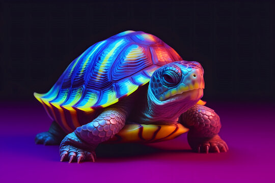 Cute fairy rainbow turtle. Fantasy cute animal suitable for children book. Neural network AI generated art