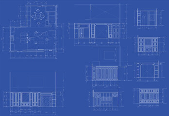 Fototapeta premium Conceptual Blueprint Floor Plan of Dining Room and Pantry Area for Interior Architecture Design