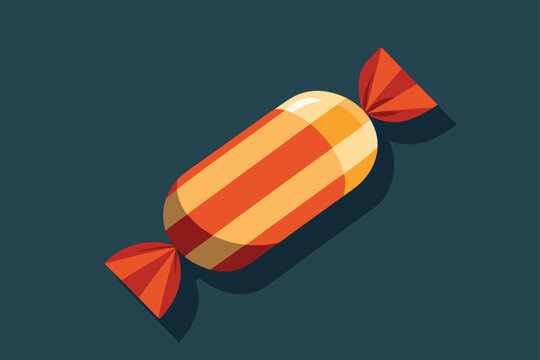 Colorful hard candy in a decorative wrapper, vector icon for sweets, candy shop logos, and festive holiday treat illustrations.