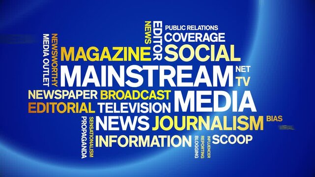 Mainstream Media animated word cloud-text design animation tag kinetic typography seamless loop.