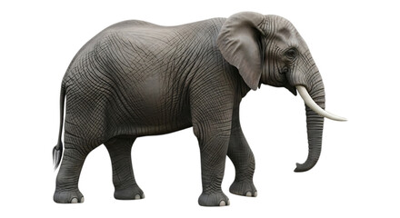 Obraz premium A large gray elephant standing against a black background with its trunk curled downward