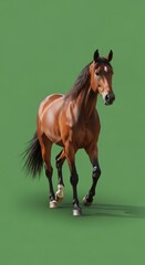 Obraz premium Brown Horse Running on Green Background.