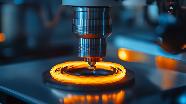 Precision machinery is meticulously shaping glowing orange metal wire loops