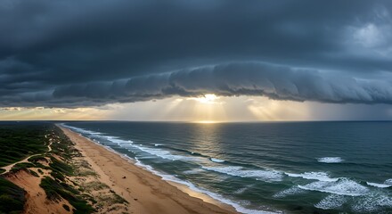 Obraz premium Coastal Storm's Golden Embrace