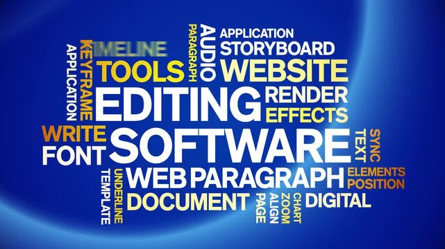 Editing Software animated word cloud-text design animation tag kinetic typography seamless loop.