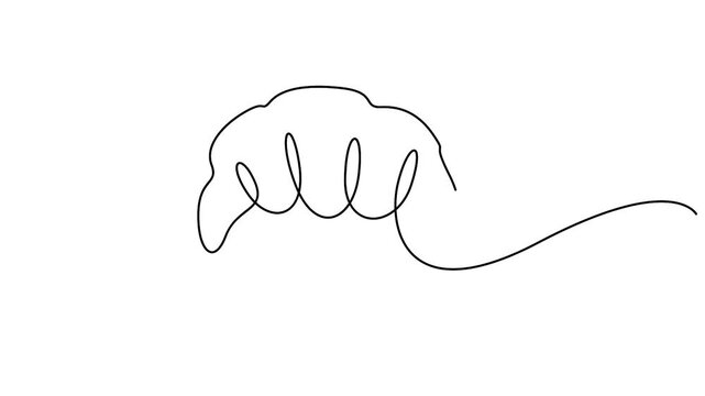 Self animated minimalist continuous one line drawing of a croissant