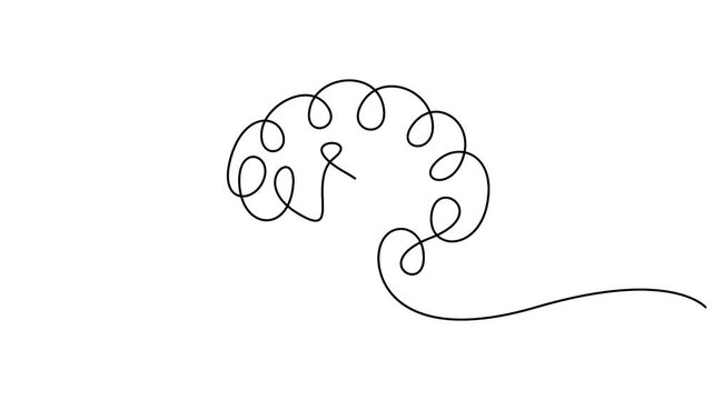 Animated continuous line art illustration of a human brain, Symbolize concepts like intelligence, creativity, psychology, or mental health