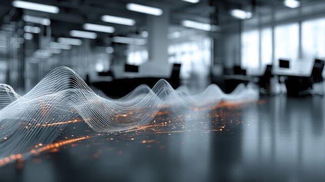 Abstract floating balance sheets and glowing financial data on blurred background
